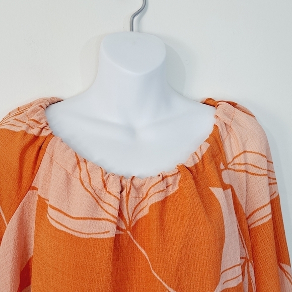 A New Day Two Tone Boho‎ Coral Tropical Flower Blouse - Picture 3 of 12